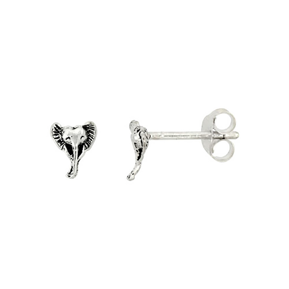 Tiny Sterling Silver Elephant Head Stud Earrings 5/16 inch