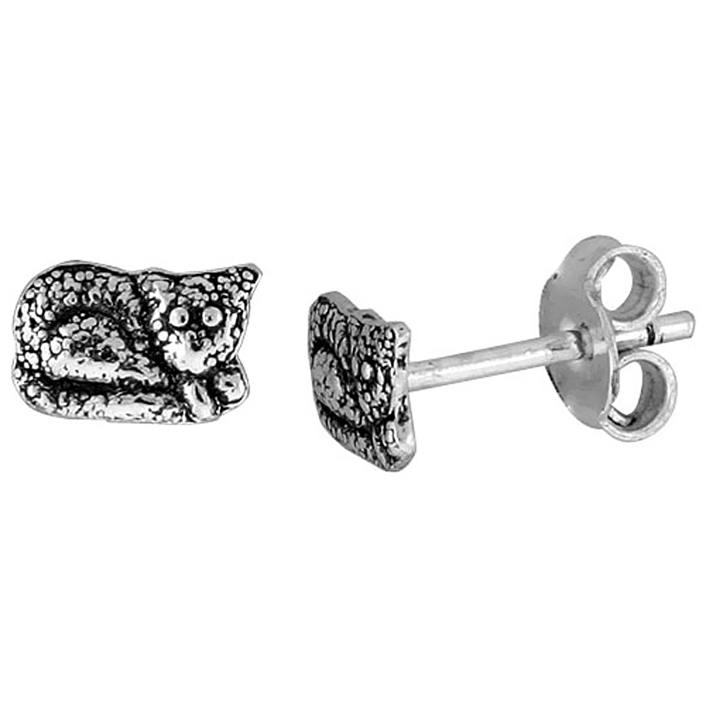 Tiny Sterling Silver Cat Stud Earrings 5/16 inch