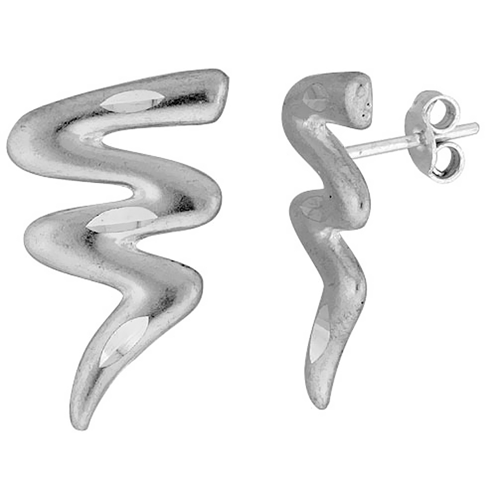 Tiny Sterling Silver Wiggle Stud Earrings 7/8 inch