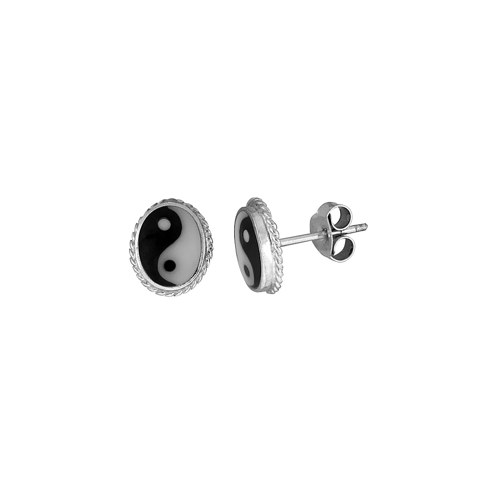 Sterling Silver Yin Yang Stud Earrings, 3/8 X 5/16 inch