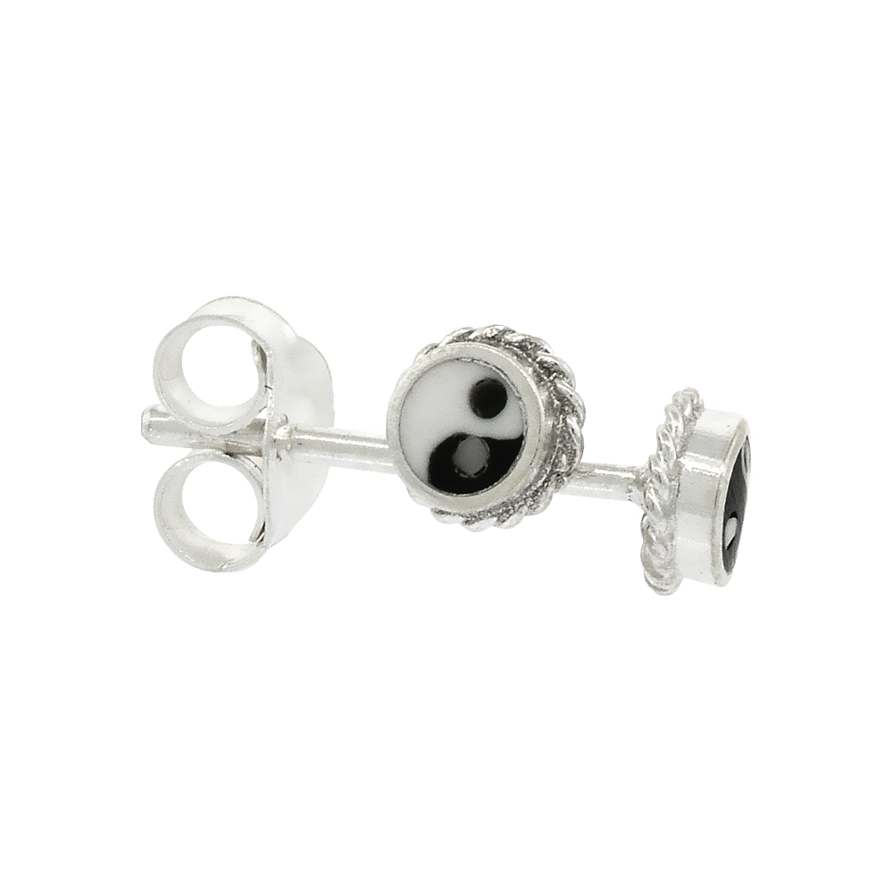 Tiny Sterling Silver Yin Yang Earrings Nose Studs, 1/16 inch