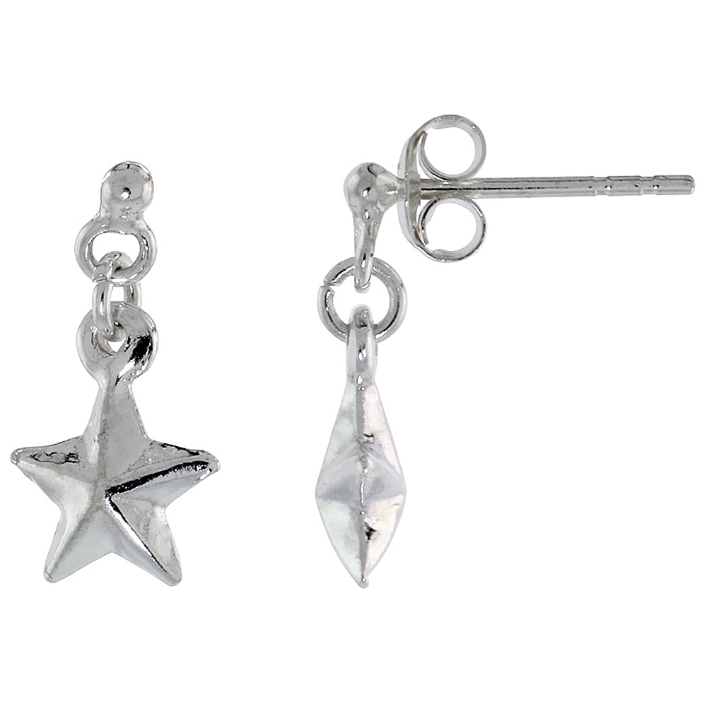 Tiny Sterling Silver Dangle Star Earrings, 5/8 inch