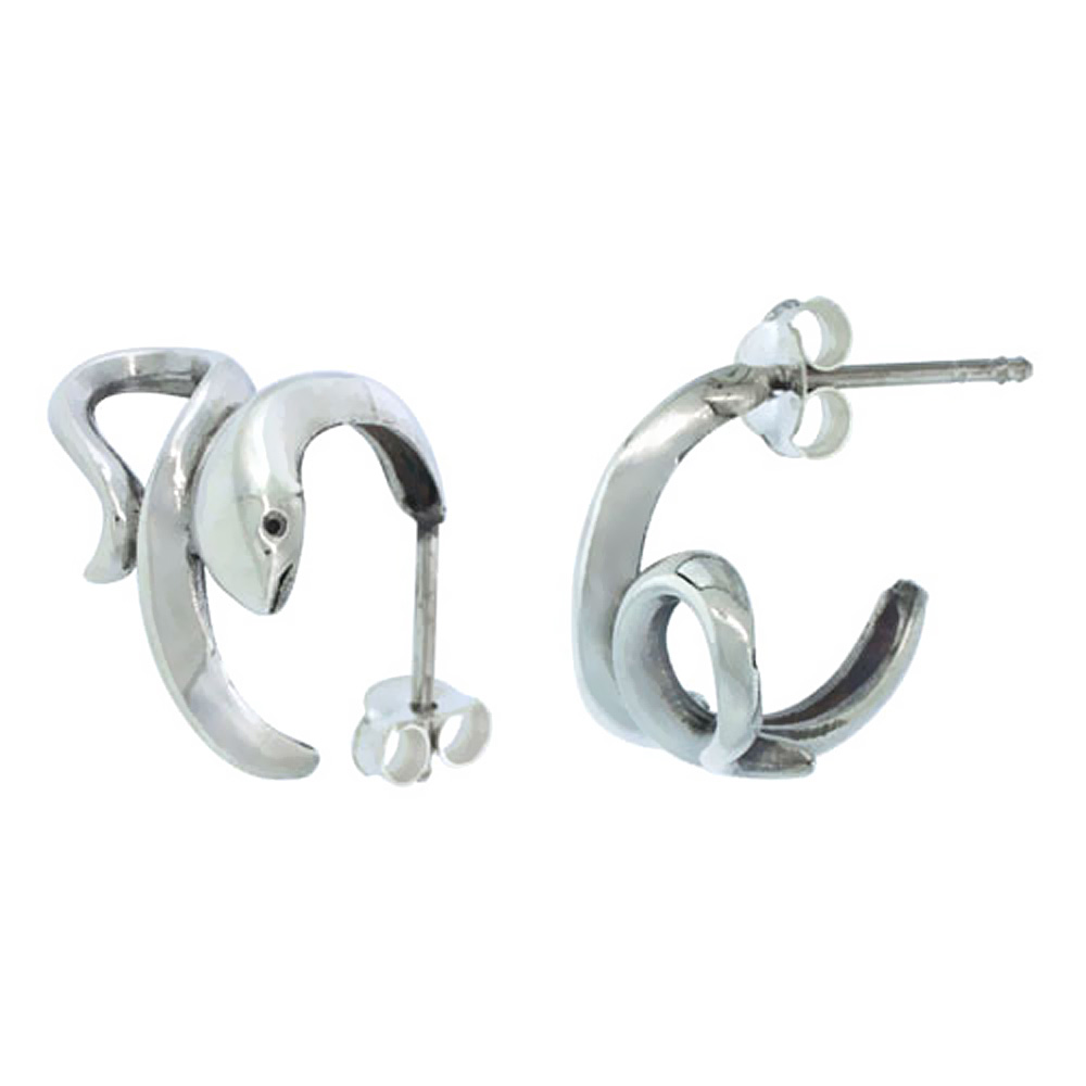 Sterling Silver Snake Earrings, 5/8 inch