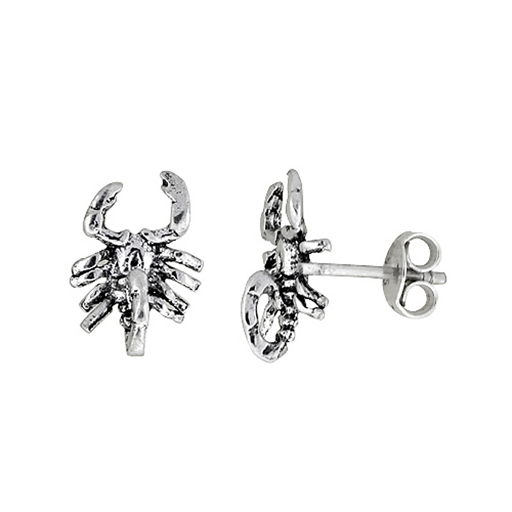 Tiny Sterling Silver Scorpion Stud Earrings 7/16 inch