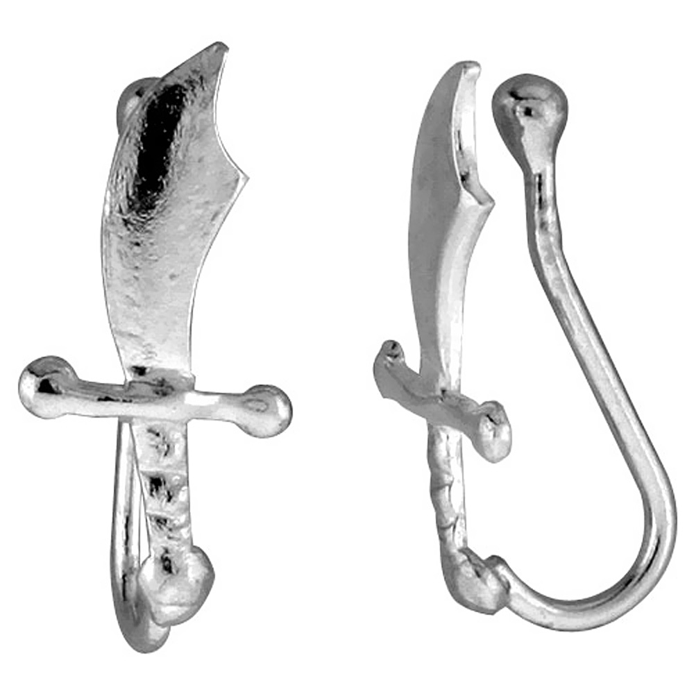 Small Sterling Silver Dagger Nose Ring / Ear cuff Non-Pierced (one piece) 1/2 inch