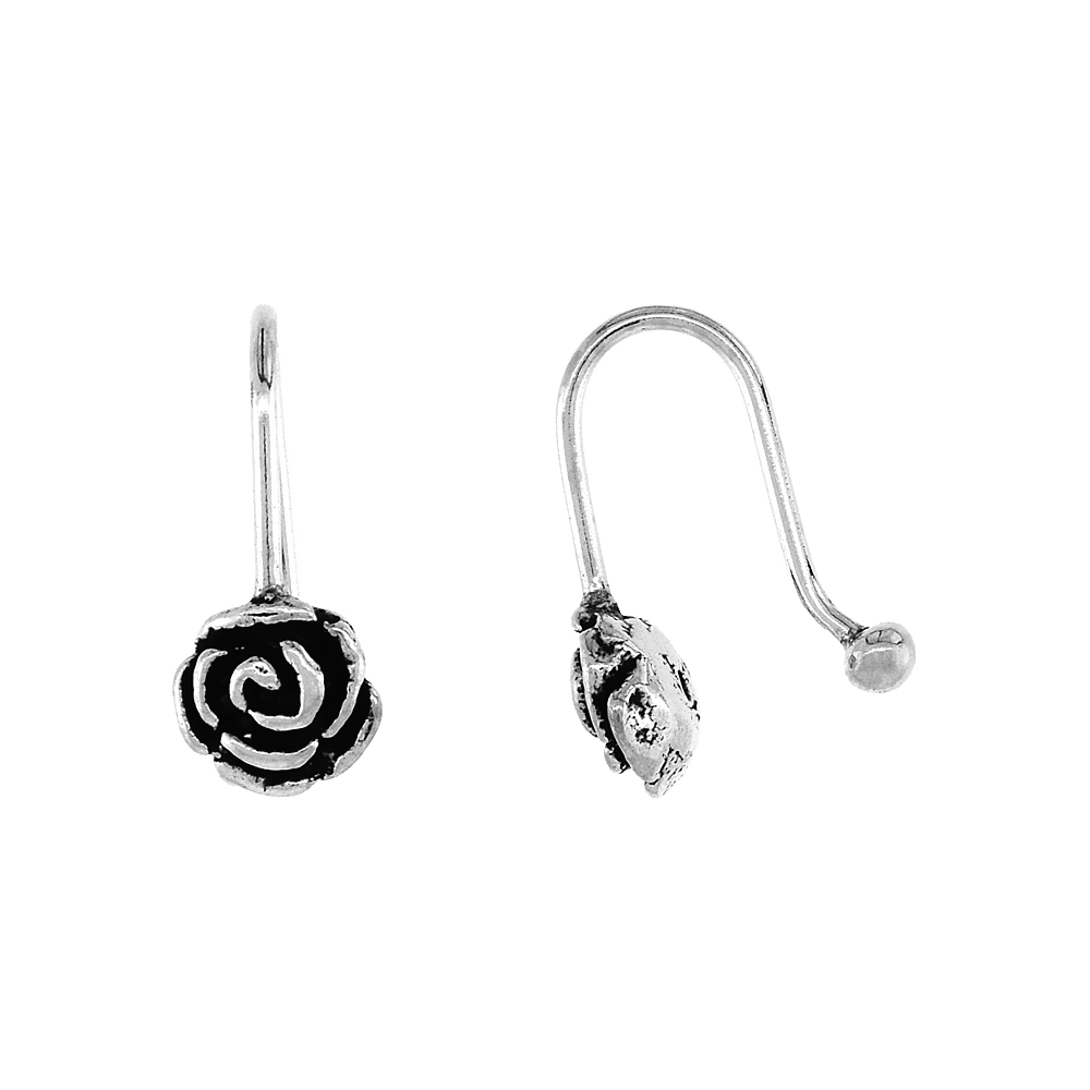 Small Sterling Silver Rose Nose Ring / Ear cuff Non-Pierced (one piece) 7/16 inch