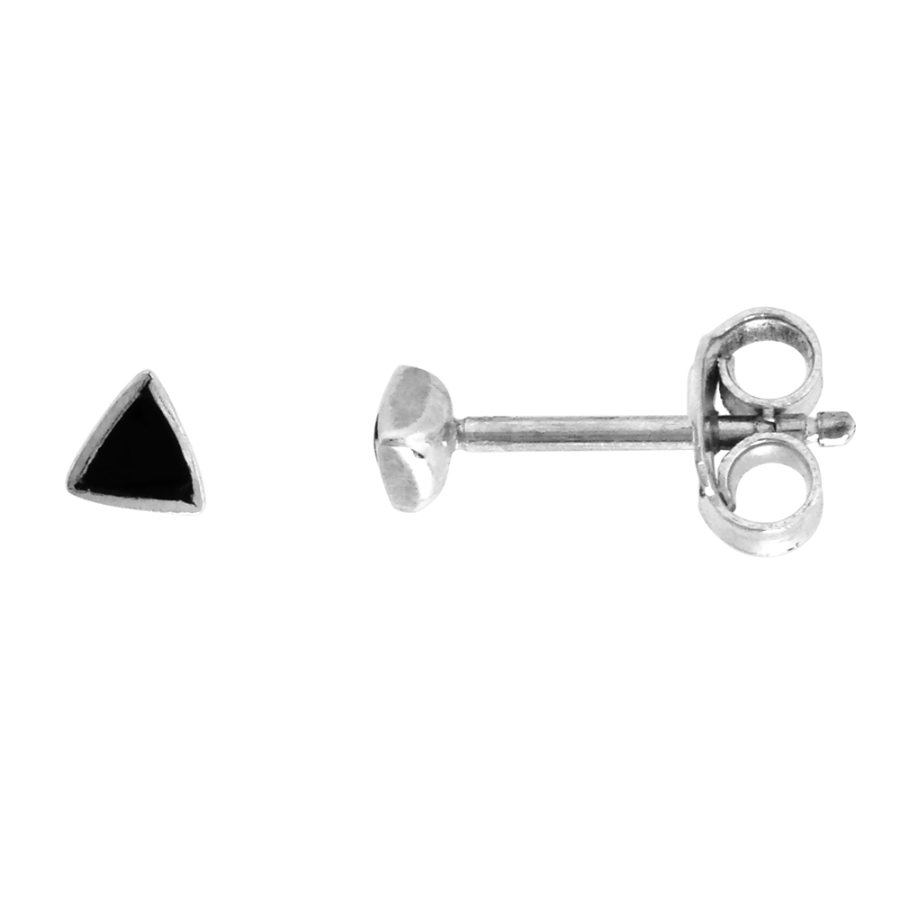 Tiny Sterling Silver Black Enamel Stud Earrings, 1/8 inch