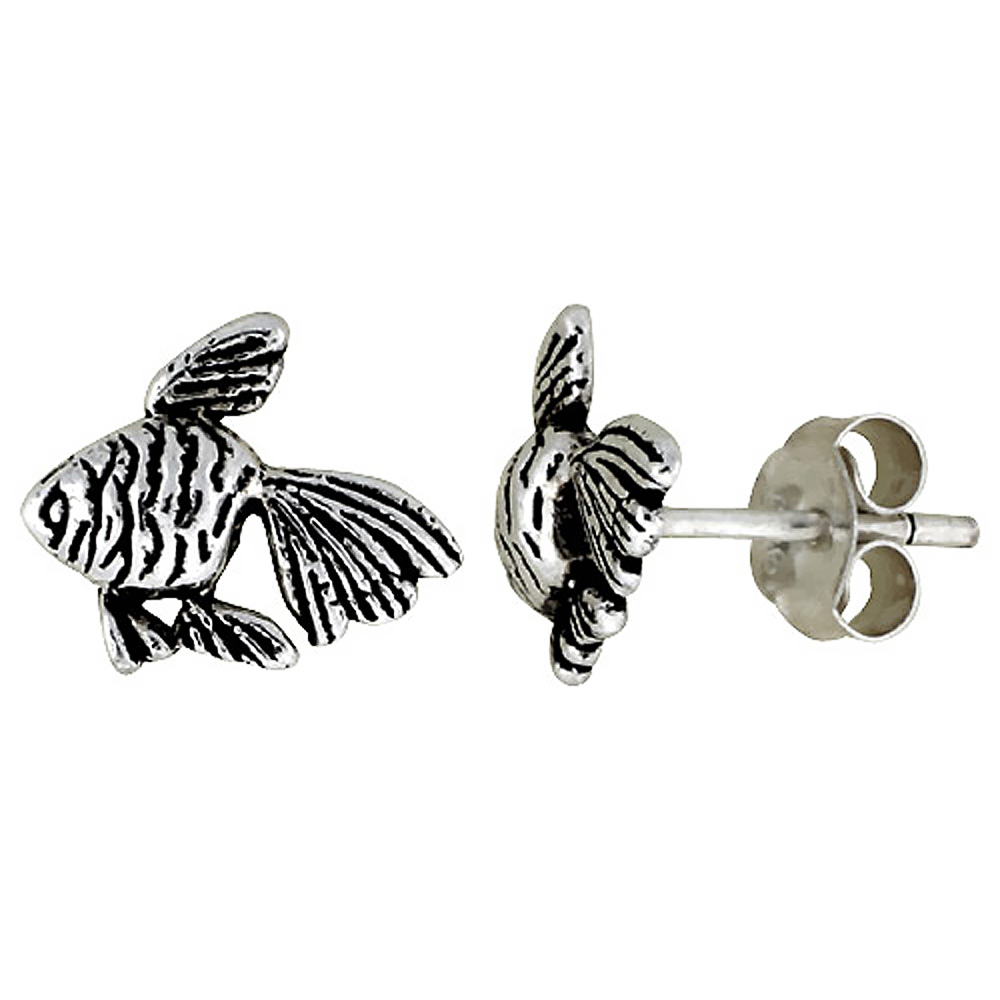 Tiny Sterling Silver Fish Stud Earrings 5/16 inch