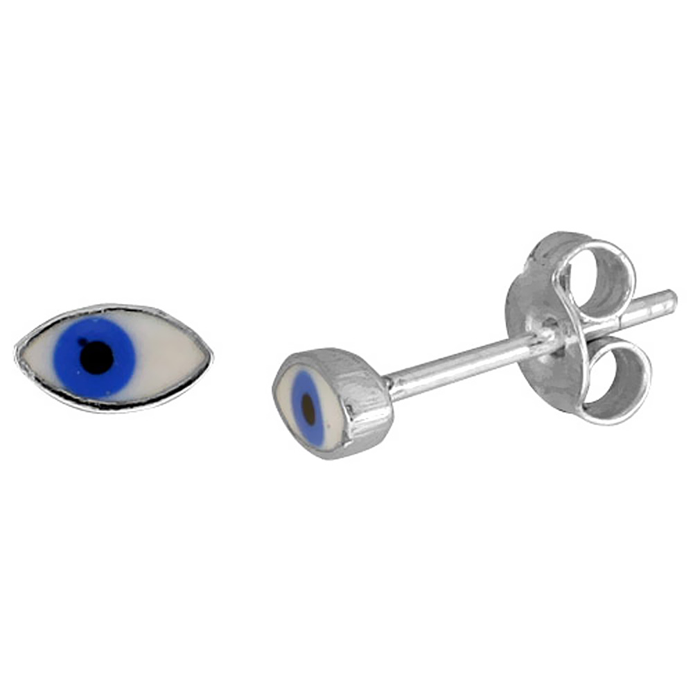 Small Sterling Silver Enamel Eye Stud Earrings, 1/4 inch