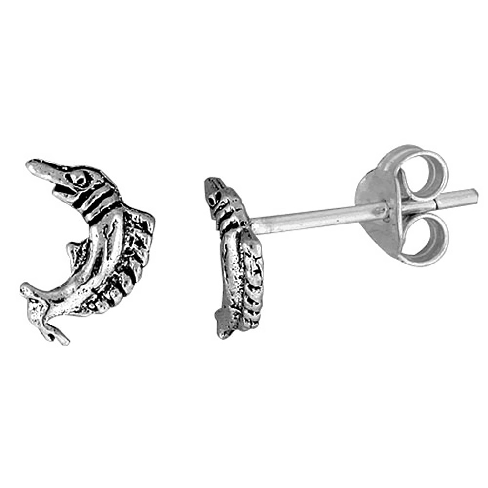 Tiny Sterling Silver Dolphin Stud Earrings 3/8 inch