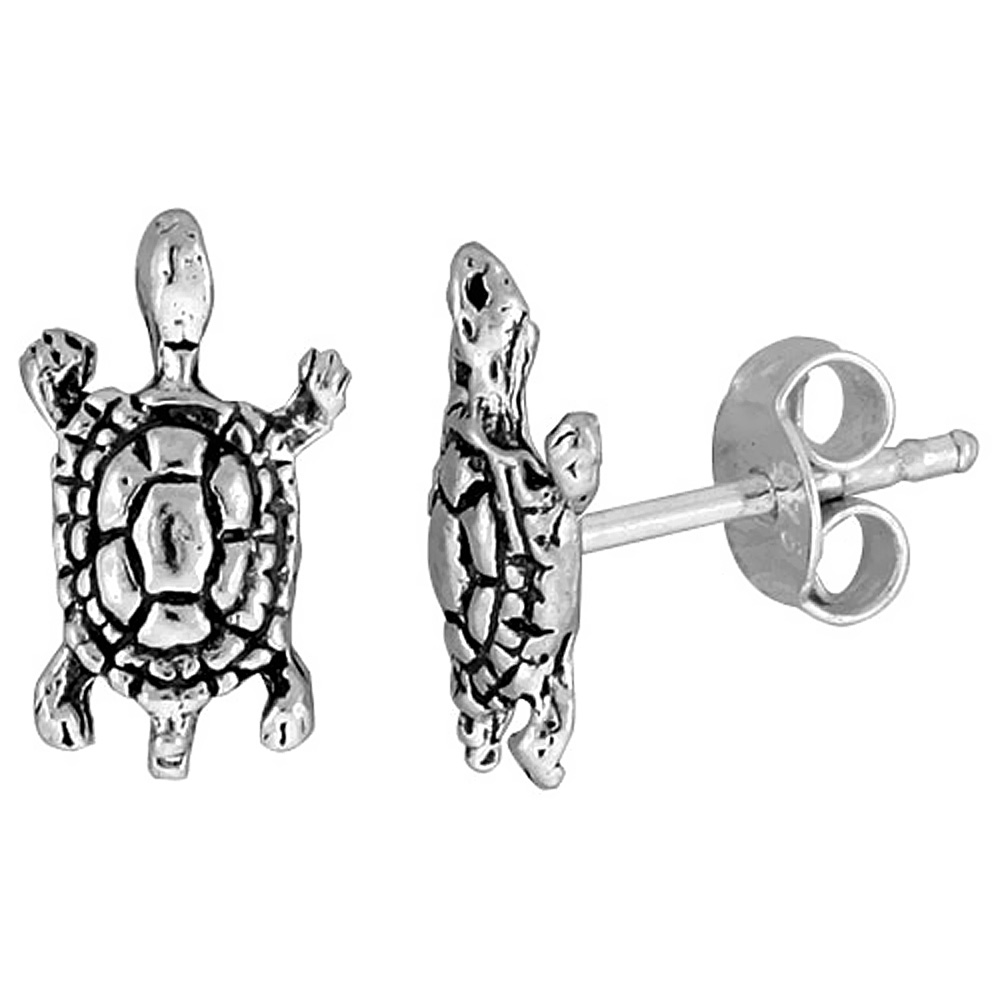 Tiny Sterling Silver Turtle Stud Earrings 7/16 inch