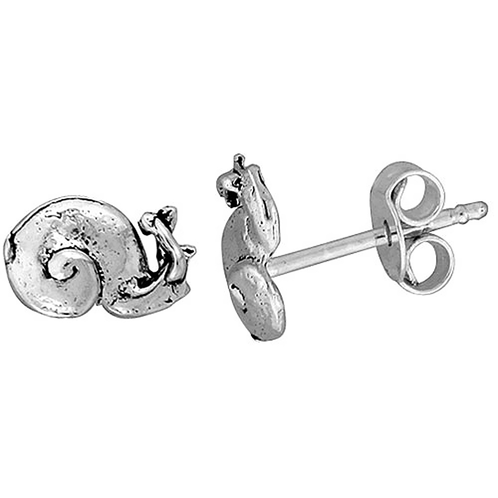 Tiny Sterling Silver Snail Stud Earrings 3/8 inch