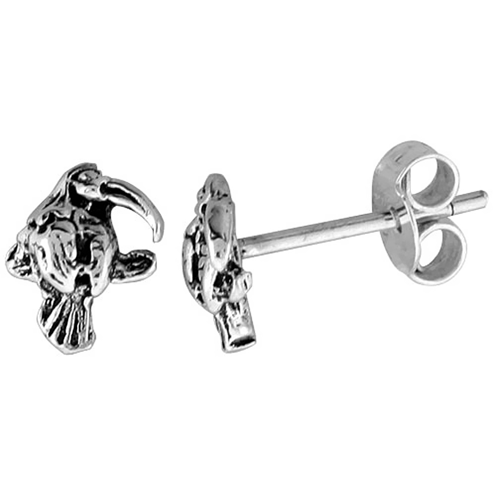 Tiny Sterling Silver Parrot Stud Earrings 5/16 inch