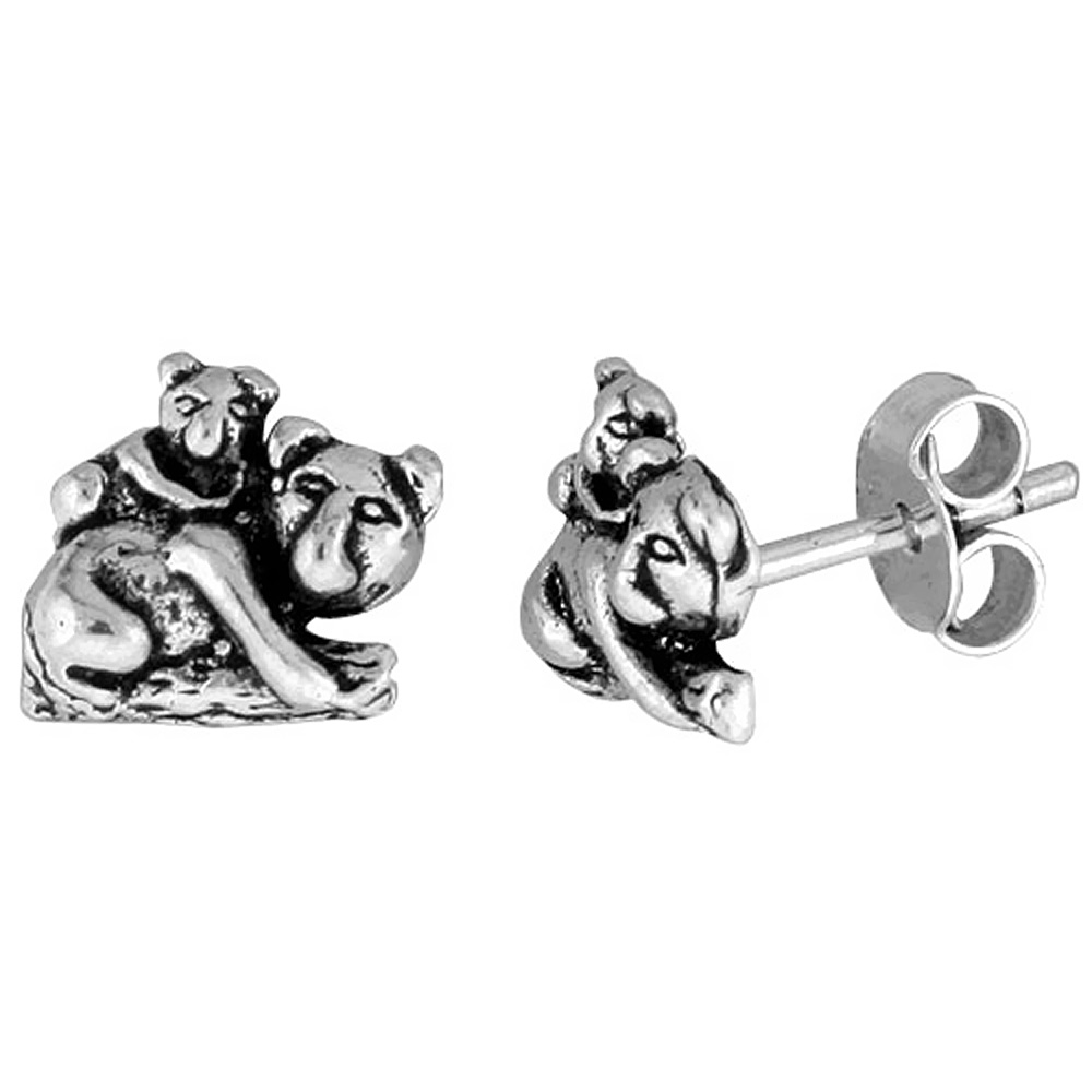 Tiny Sterling Silver Koala Bear Stud Earrings 3/8 inch
