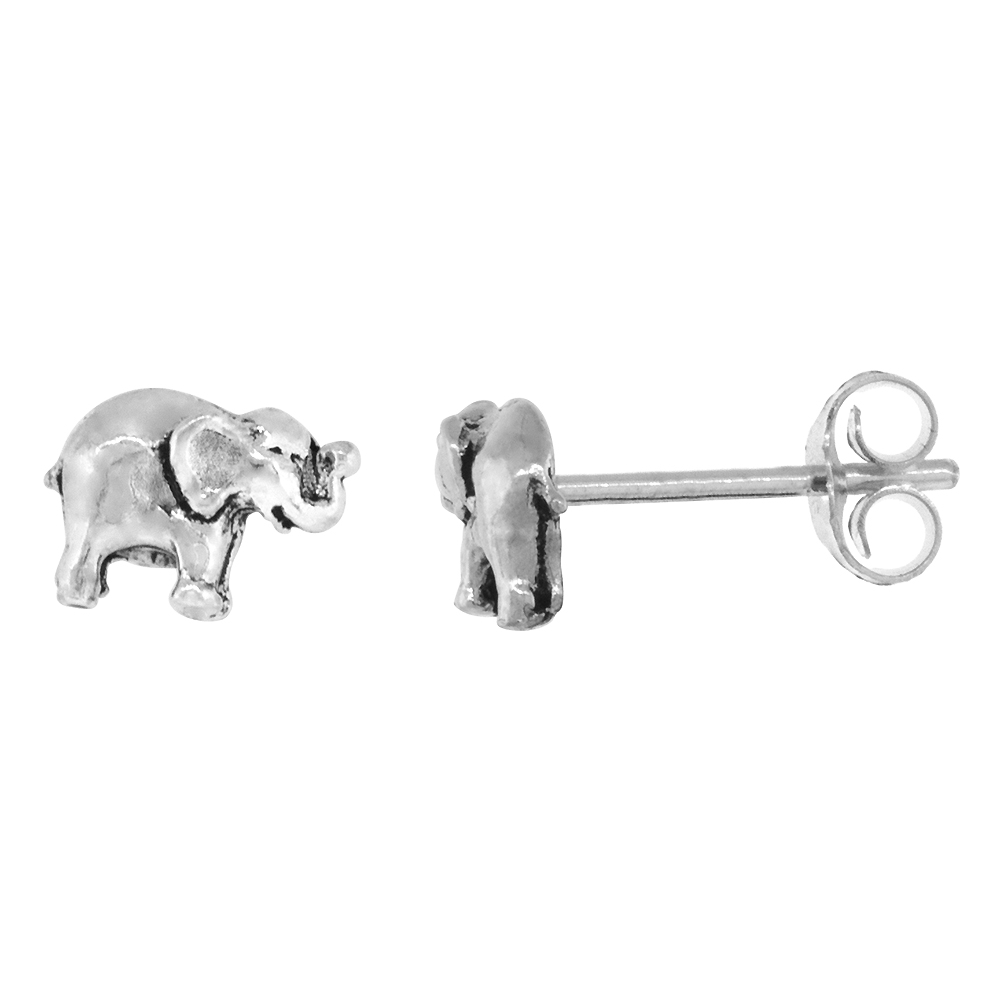 Tiny Sterling Silver Elephant Stud Earrings 5/16 inch