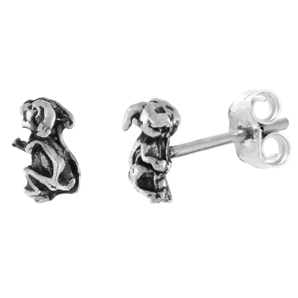 Tiny Sterling Silver Dog Stud Earrings 5/16 inch