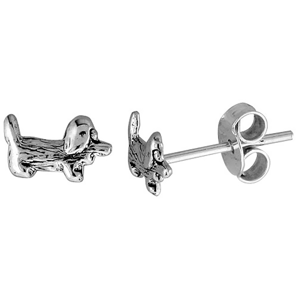 Tiny Sterling Silver Dog Stud Earrings 5/16 inch