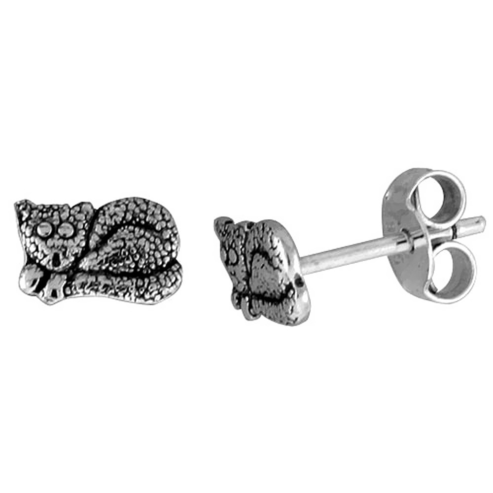 Tiny Sterling Silver Cat Stud Earrings 5/16 inch