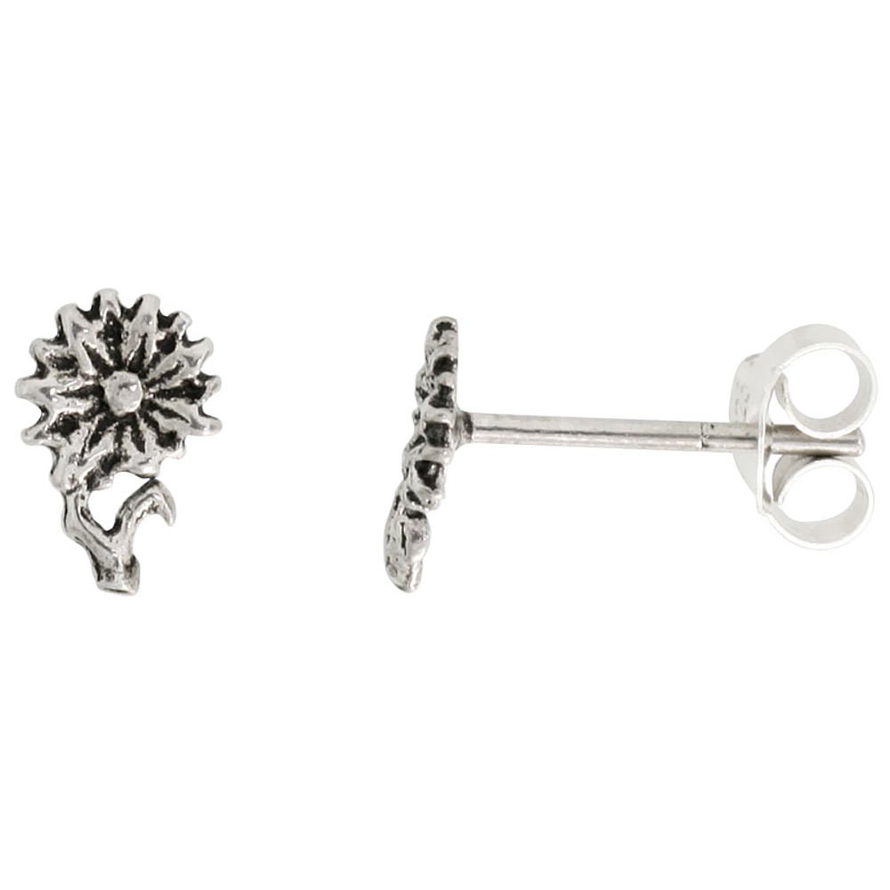 Small Sterling Silver Flower Stud Earrings, 3/8 inch