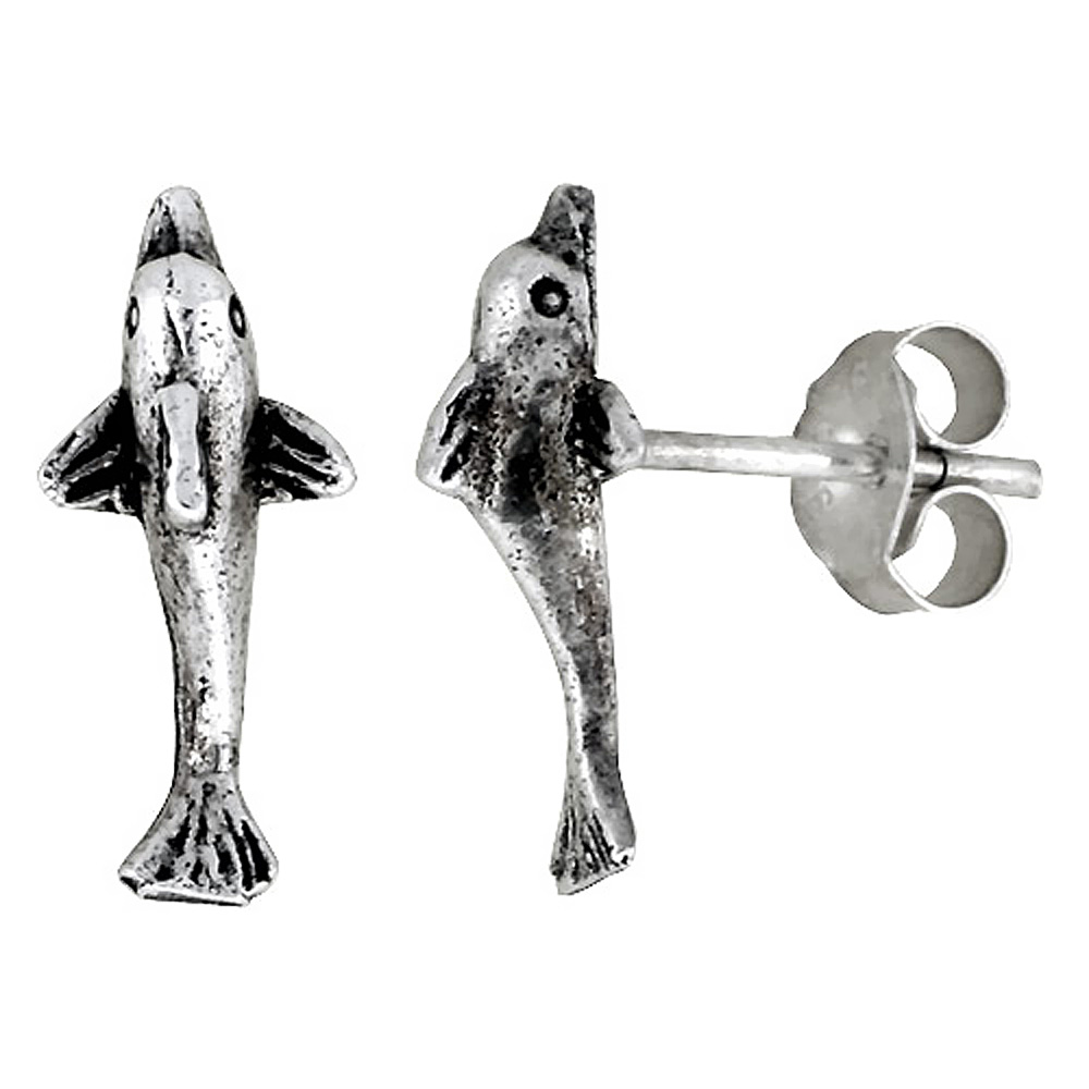 Tiny Sterling Silver Dolphin Stud Earrings 7/16 inch