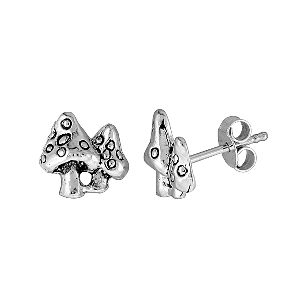 Tiny Sterling Silver Mushroom Stud Earrings 3/8 inch