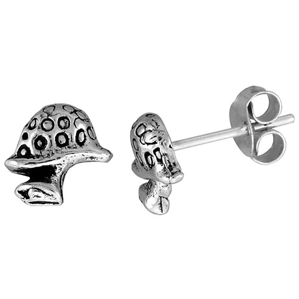 Tiny Sterling Silver Mushroom Stud Earrings 5/16 inch