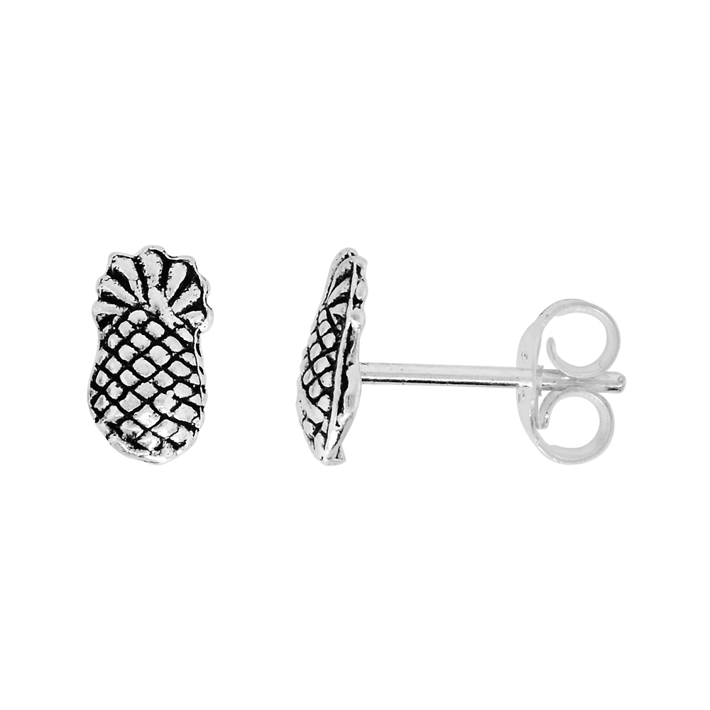 Tiny Sterling Silver Pineapple Stud Earrings 3/8 inch