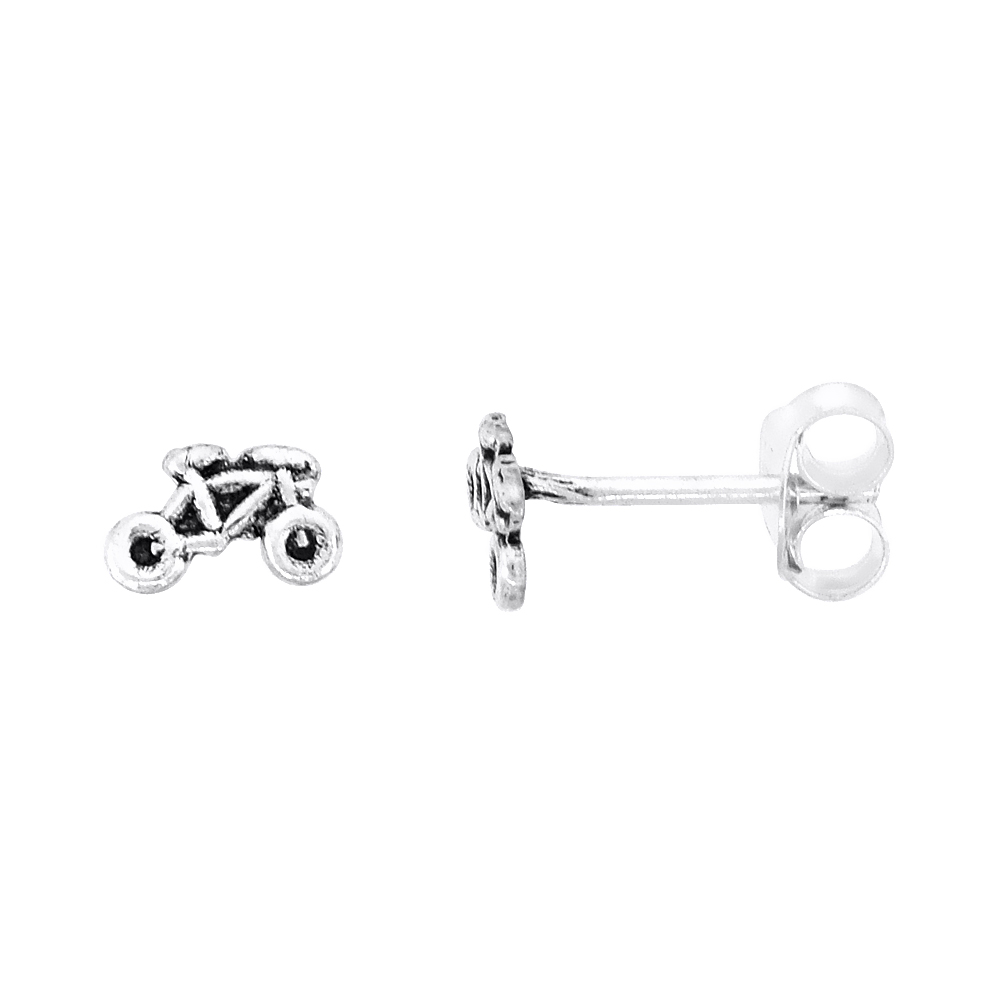 Tiny Sterling Silver MOTORCYCLE Stud Earrings 5/16 inch