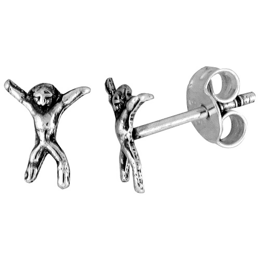 Tiny Sterling Silver Scarecrow Stud Earrings 5/16 inch