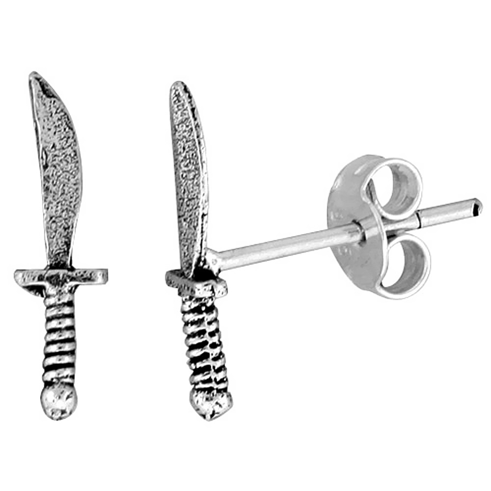 Tiny Sterling Silver Knife Stud Earrings 9/16 inch
