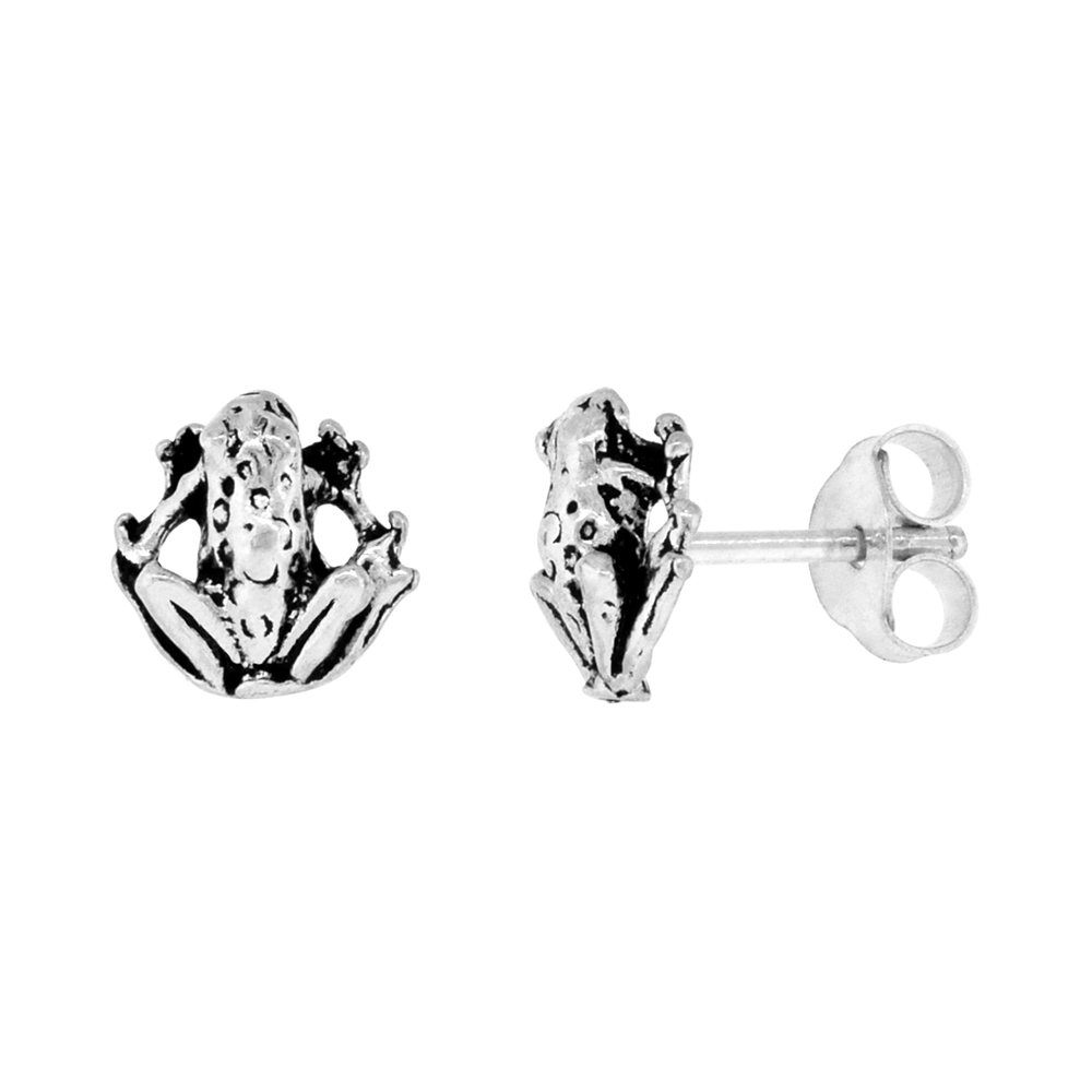 Tiny Sterling Silver Frog Stud Earrings 5/16 inch