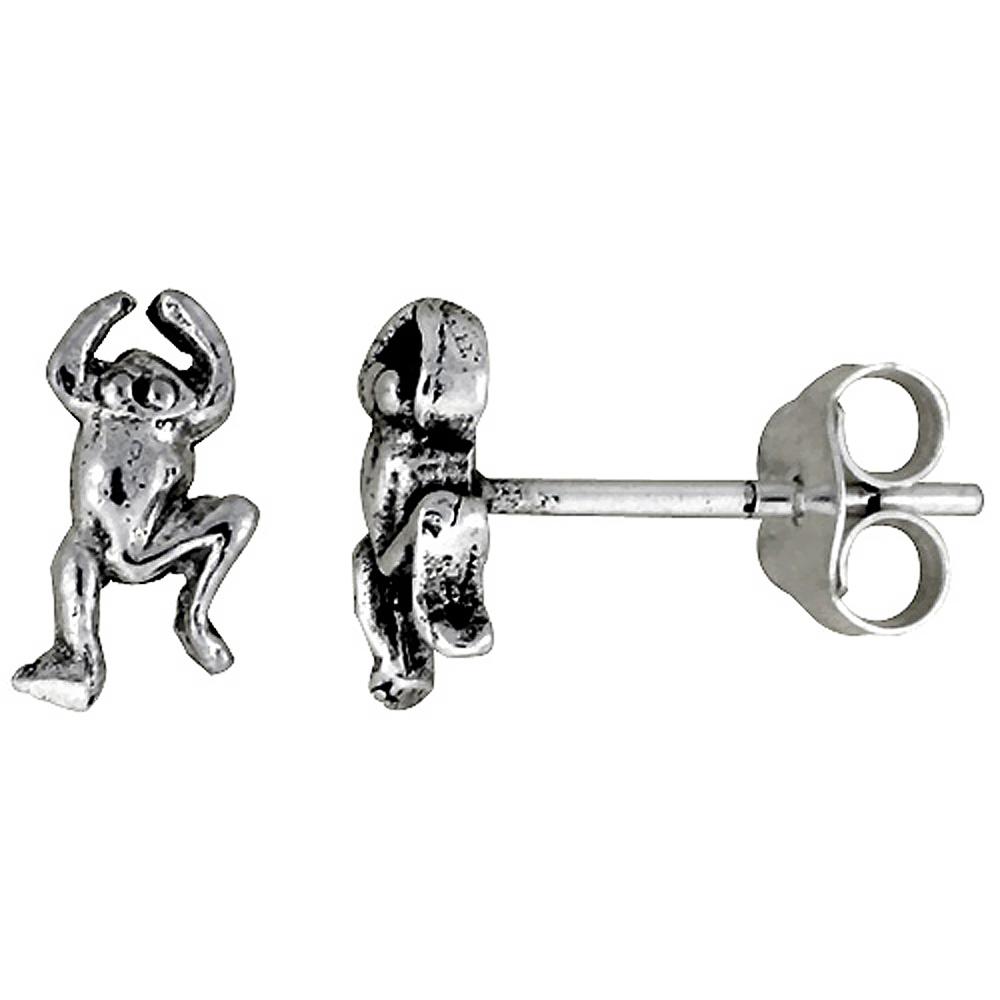 Tiny Sterling Silver Frog Stud Earrings 5/16 inch