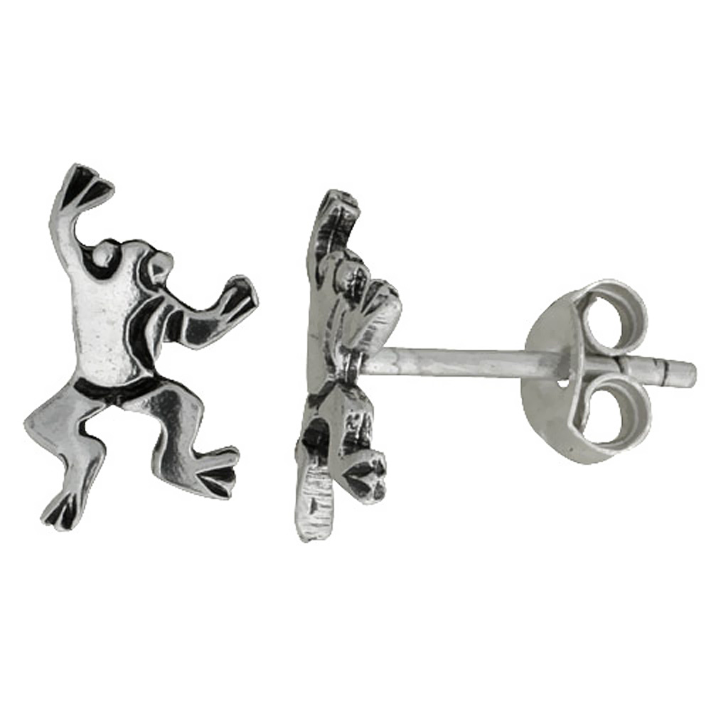 Tiny Sterling Silver Frog Stud Earrings 1/2 inch