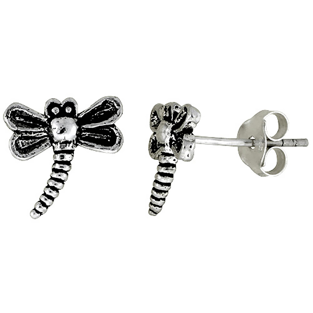 Tiny Sterling Silver Dragonfly Stud Earrings 3/8 inch