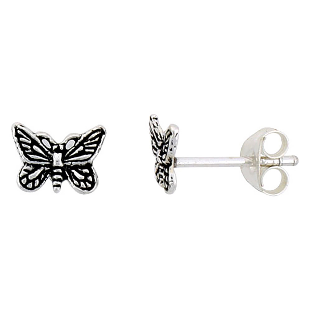Sterling Silver Tiny Butterfly Stud Earrings 5/16 inch