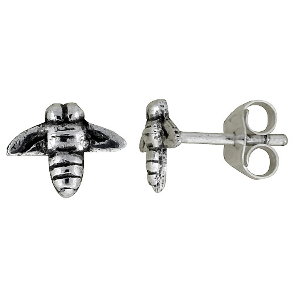 Tiny Sterling Silver Bee Stud Earrings, 5/16 inch