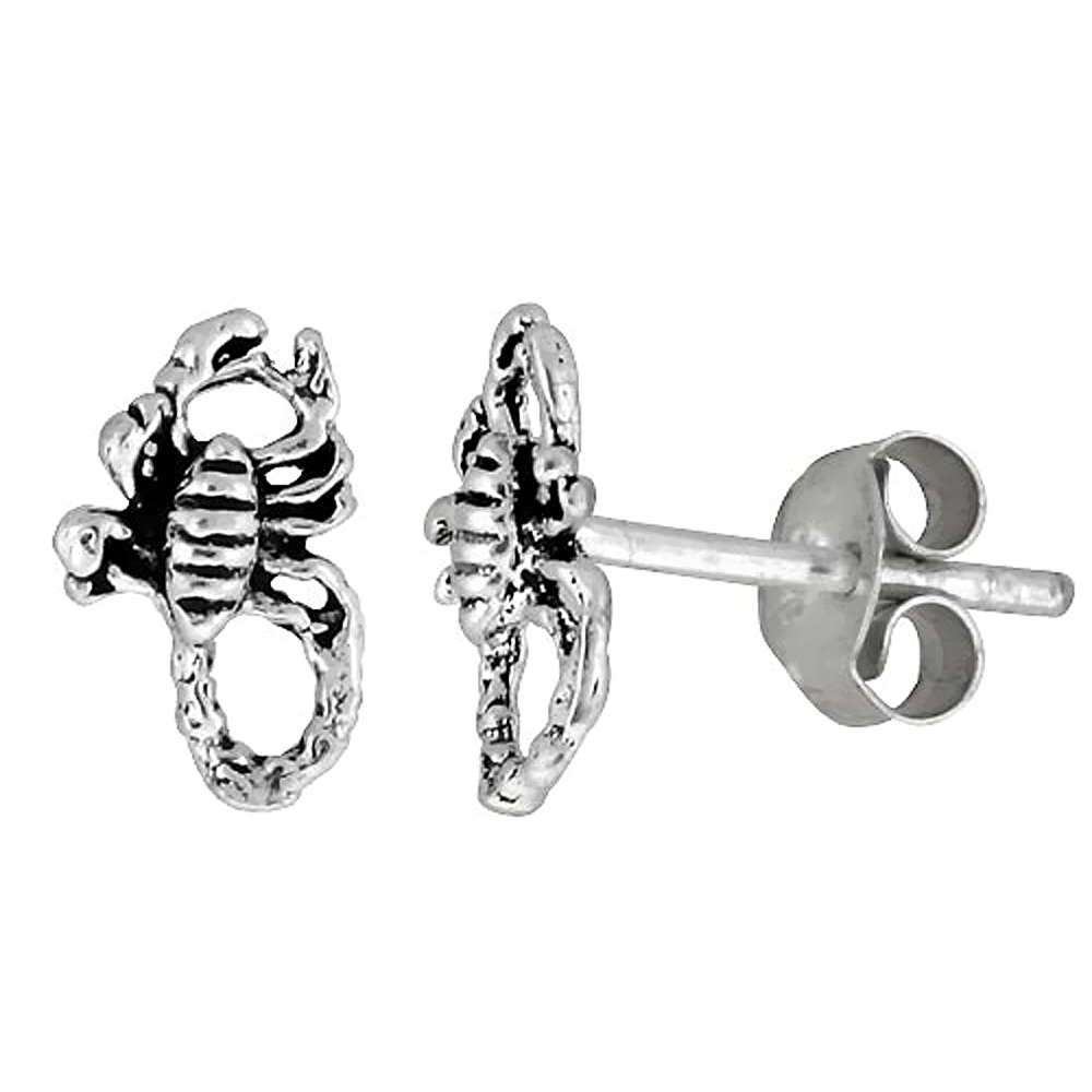 Tiny Sterling Silver Scorpion Stud Earrings 3/8 inch
