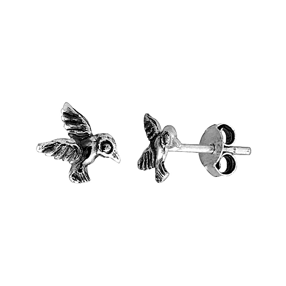 Tiny Sterling Silver Hummingbird Stud Earrings 5/16 inch