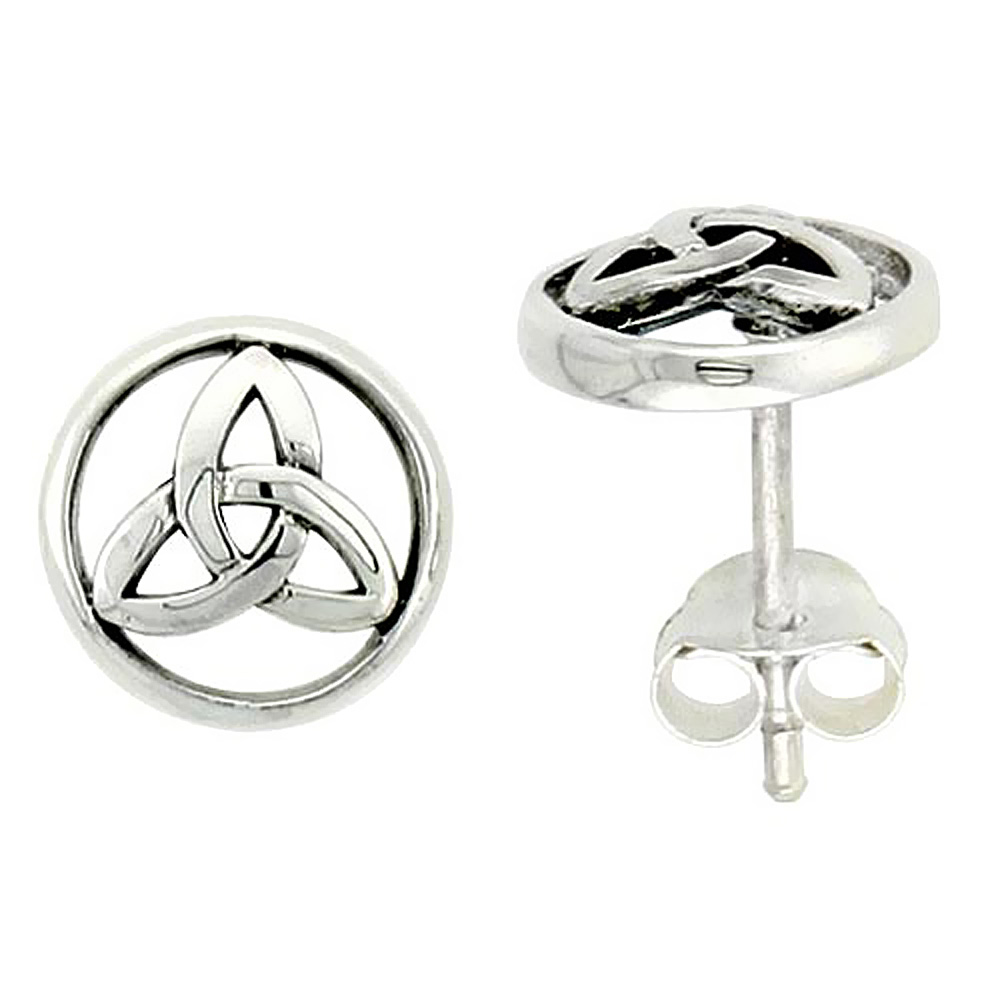 Sterling Silver Triquetra Celtic Trinity Knot Stud Earrings, 3/8 inch