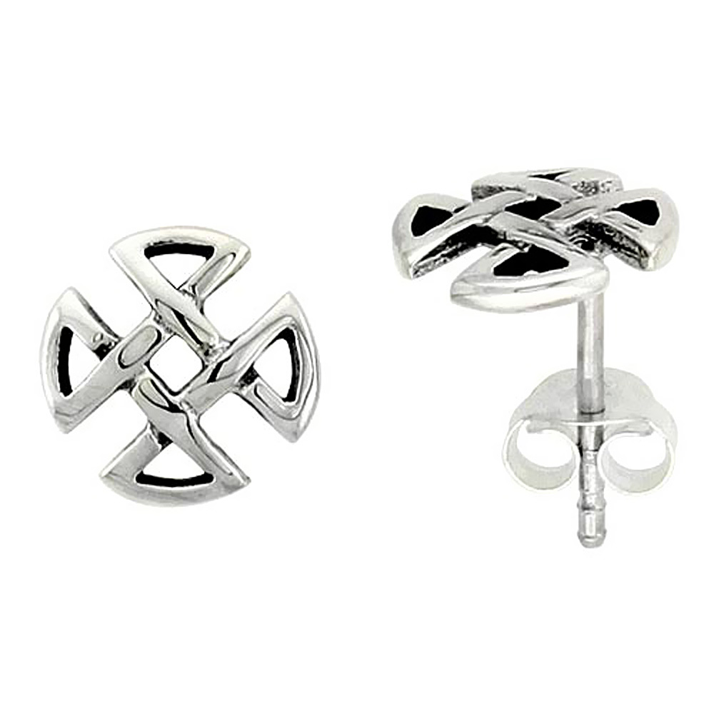 Sterling Silver Quaternary Celtic Knot Stud Earrings, 1/4 inch