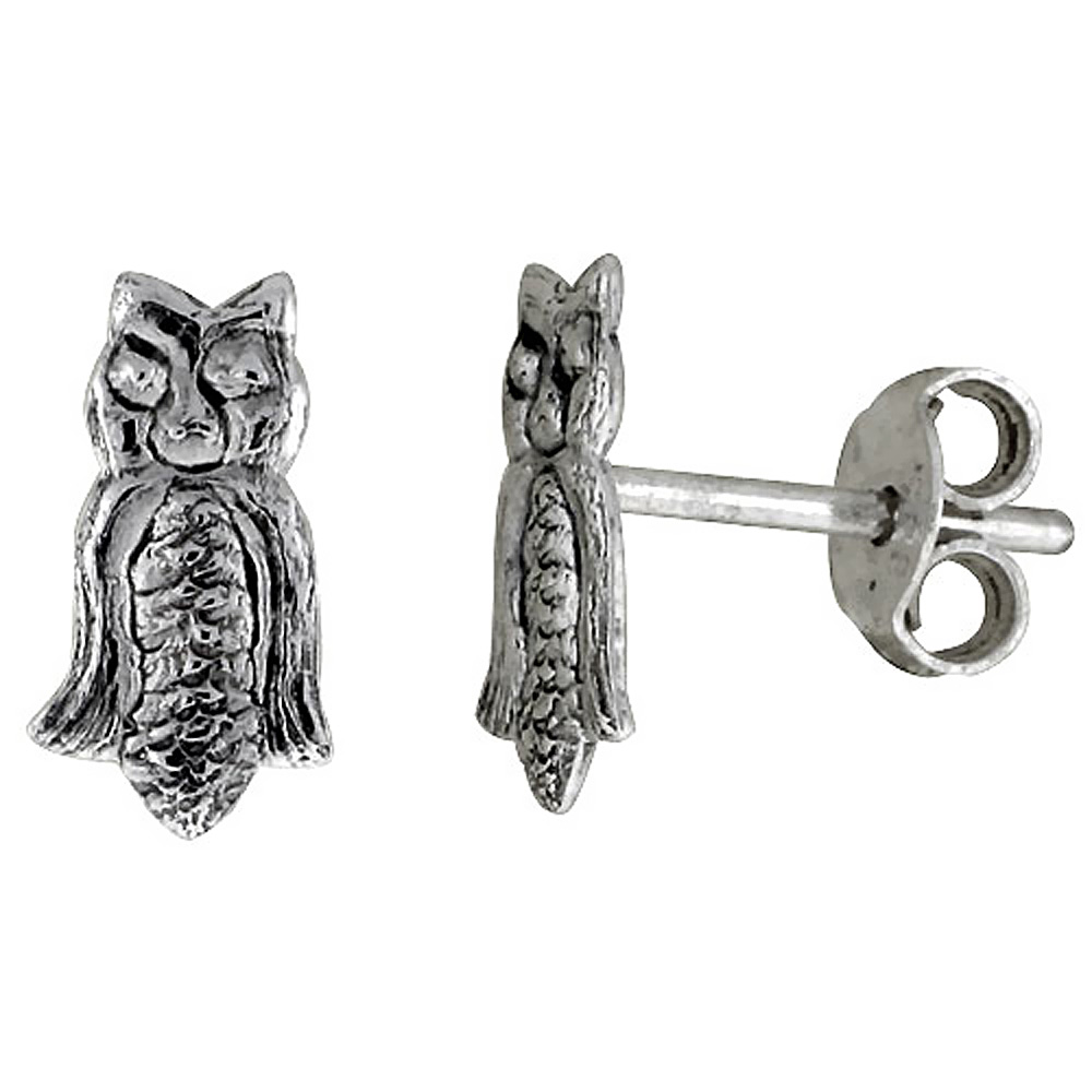 Tiny Sterling Silver Owl Stud Earrings 3/8 inch