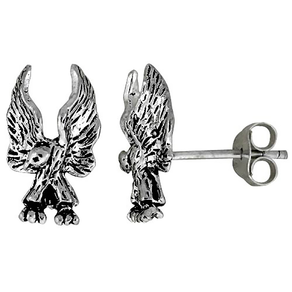 Tiny Sterling Silver Eagle Stud Earrings 9/16 inch