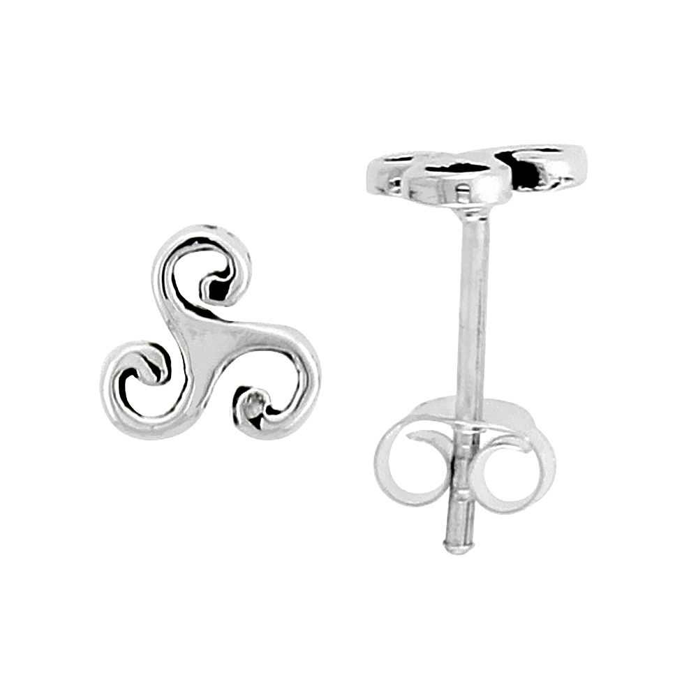 Sterling Silver Triskelion Celtic Symbol Stud Earrings, 1/4 inch