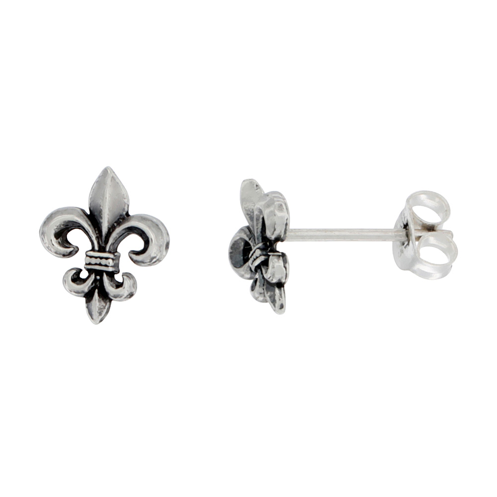 Tiny Sterling Silver Fleur de Lis Stud Earrings, 1/4 inch