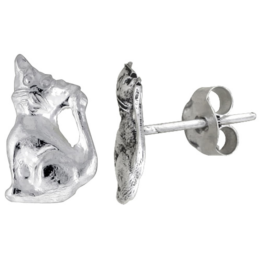 Tiny Sterling Silver Cat Stud Earrings 3/8 inch