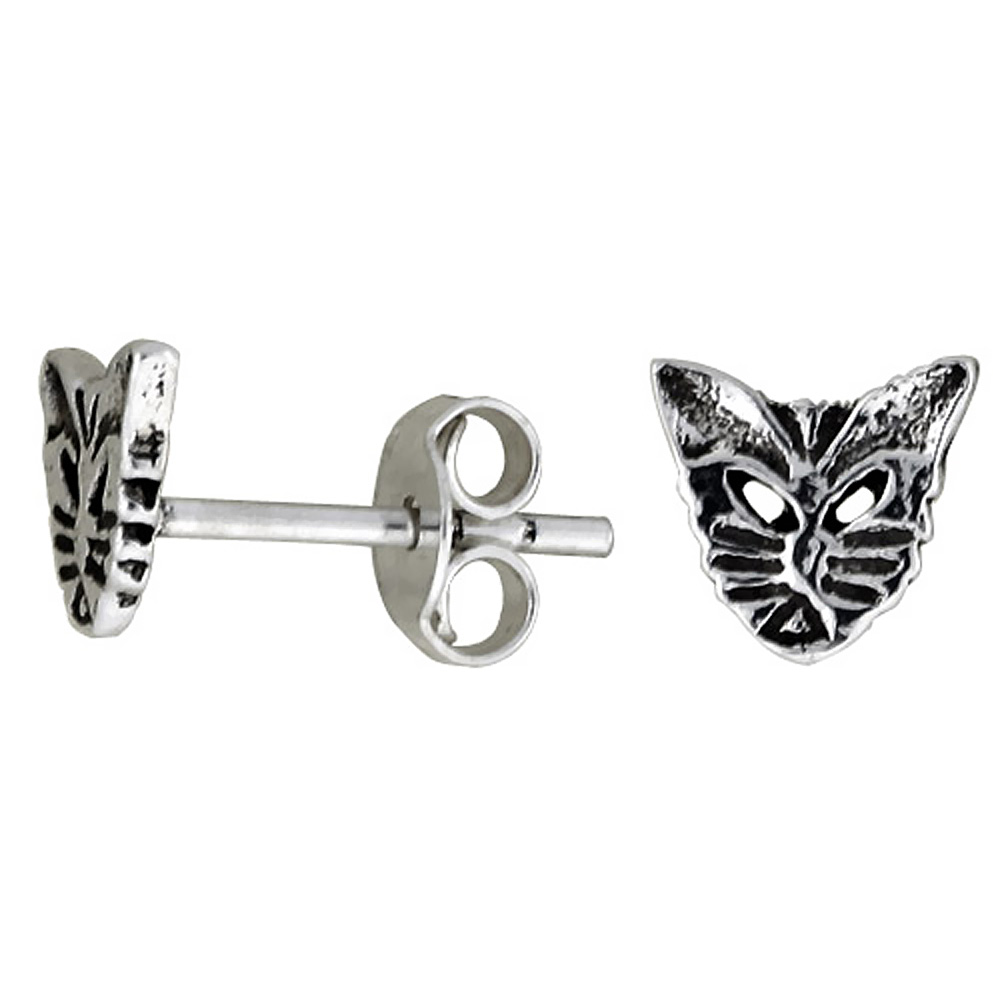 Tiny Sterling Silver Cat Stud Earrings, 1/4 inch