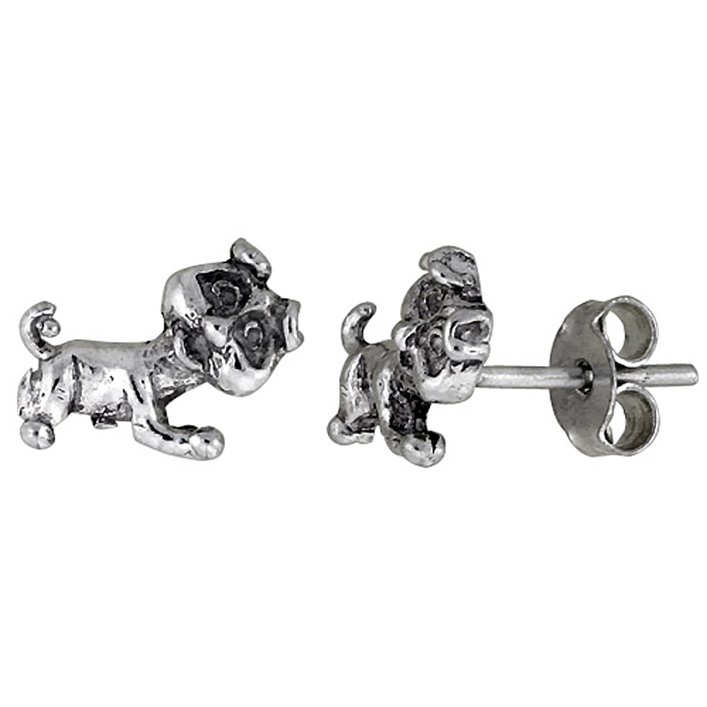 Tiny Sterling Silver Dog Stud Earrings 3/8 inch