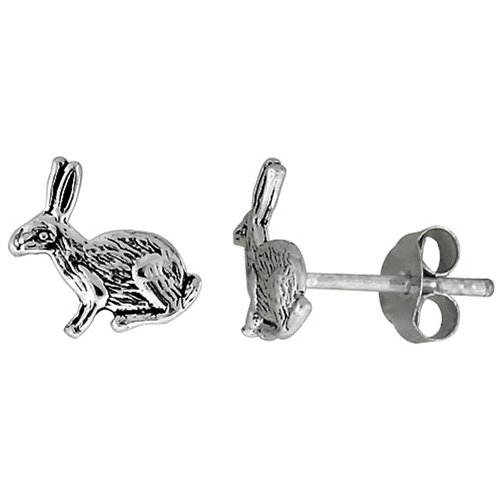 Tiny Sterling Silver Rabbit Stud Earrings 3/8 inch