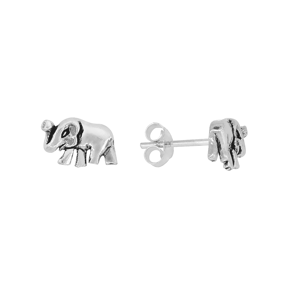 Tiny Sterling Silver Baby Elephant Stud Earrings, 1/4 inch