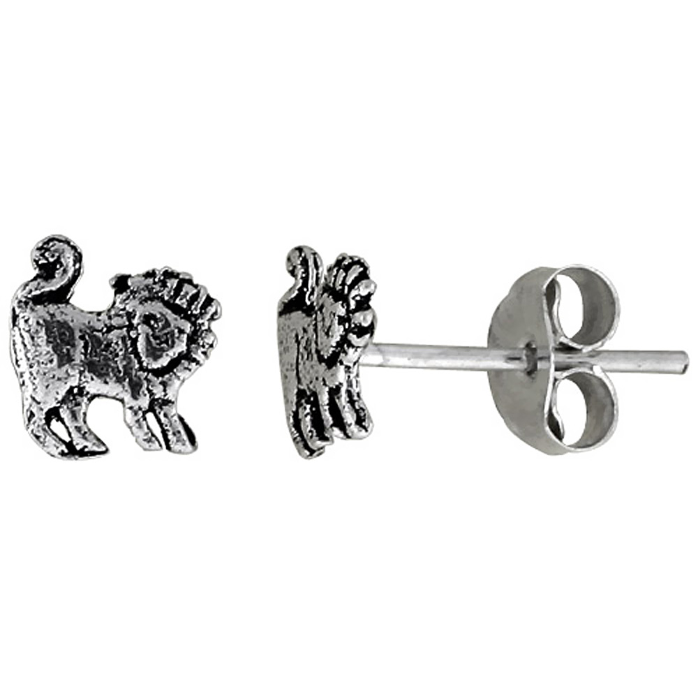 Tiny Sterling Silver Lion Stud Earrings 5/16 inch
